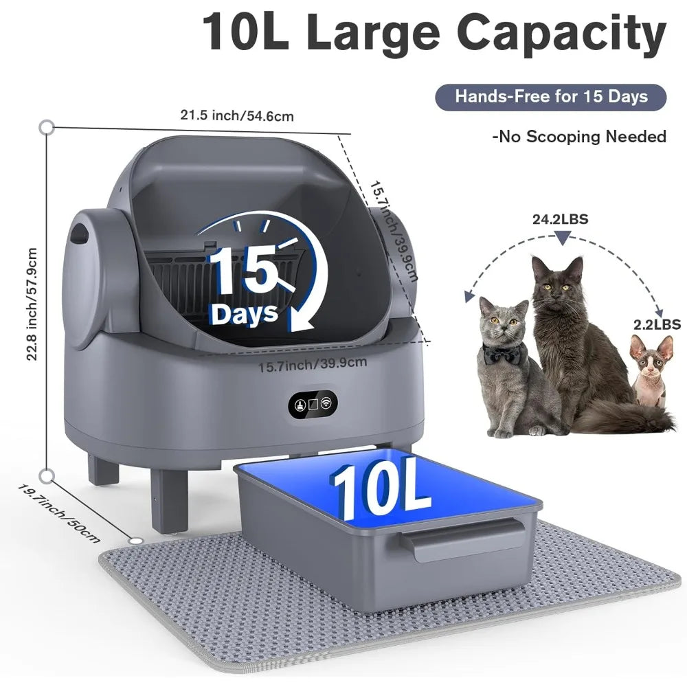 Self Cleaning Cat Litter Box Open Top Automatic for Multiple Cats Liner Bags