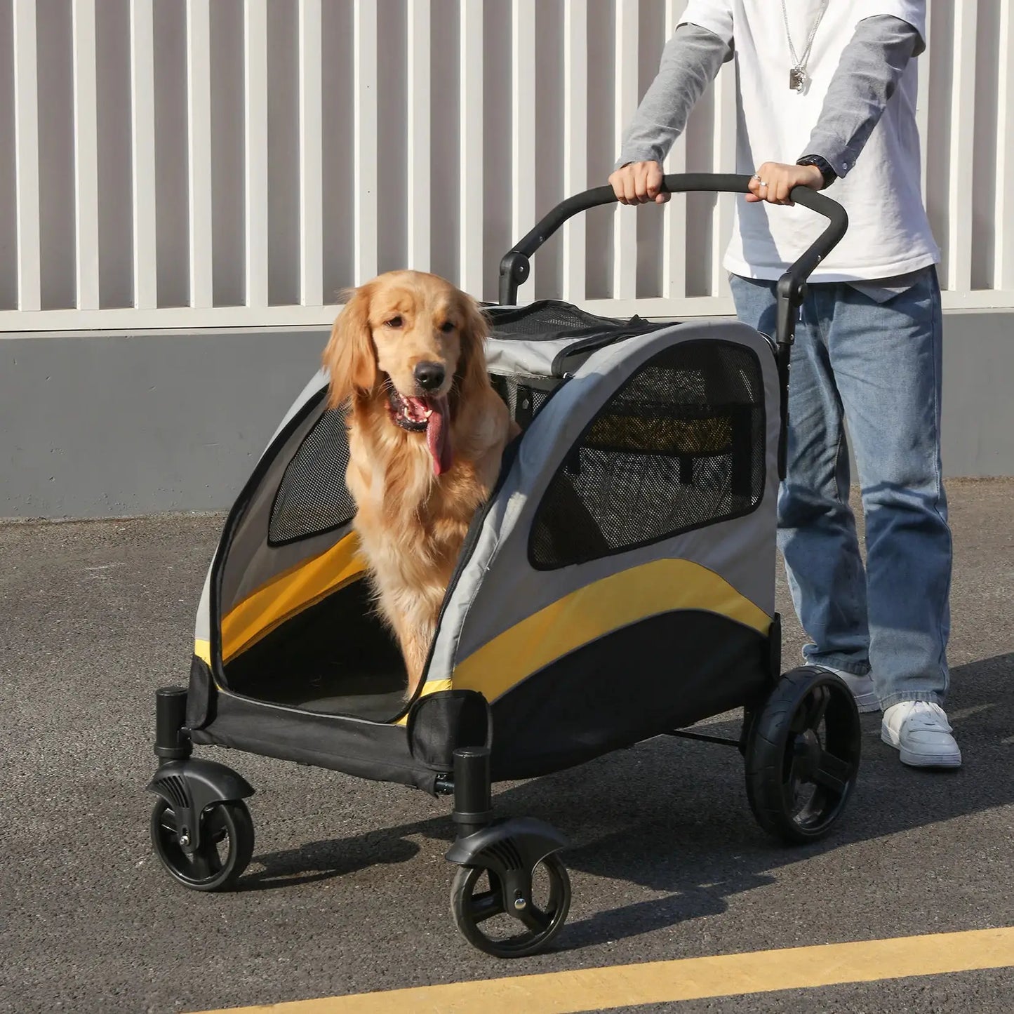 Portable Dog Stroller 4 Wheels for Large Dogs Foldable Pet Cat Travel Carriage Stroller Breathable Carrier for Outside Play by Furtastic Pet Essentials