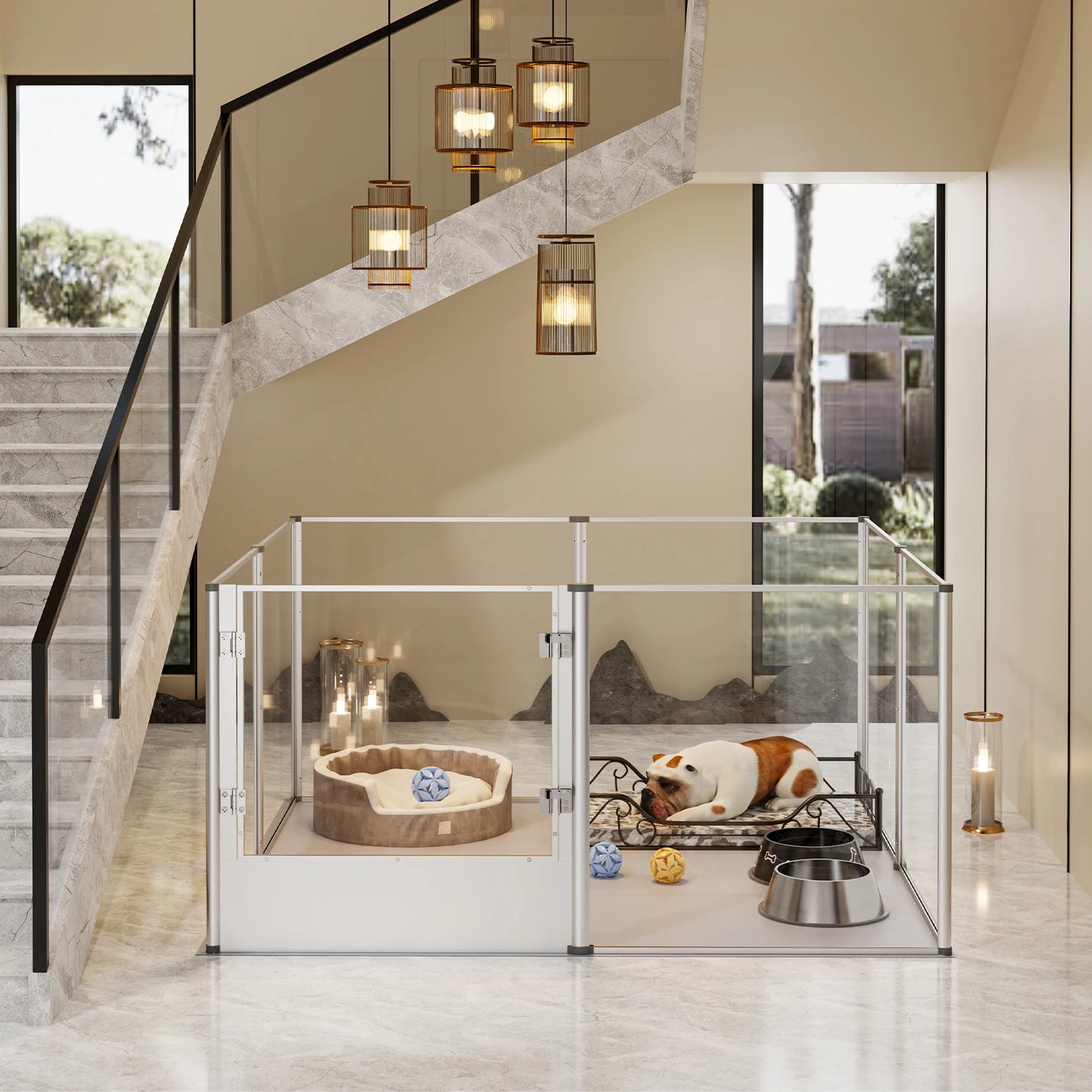 BINGOPAW Acrylic Dog Playpen Fence With Waterproof Pad For Pets