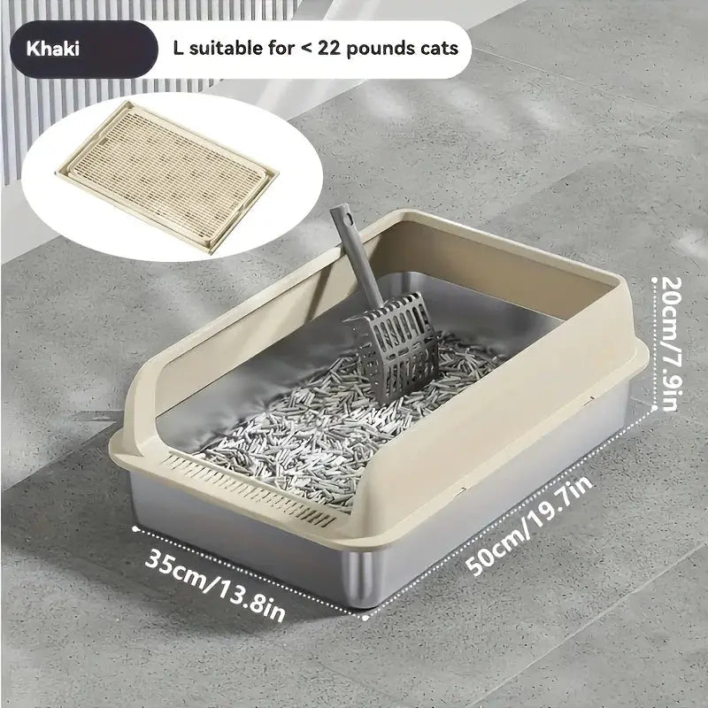 KEMORELA EXtra Large Stainless Steel Cat Litter Box with Lid - Enclosed LitterPan High-Sided Resistant Leak-Proof Cat Litter Mat by Furtastic Pet Essentials
