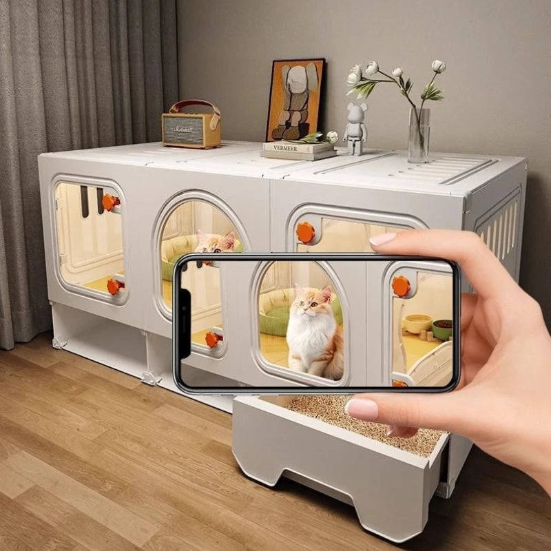 LZJV Cat Habitat Enclosure With Transparent Drawer And Storage