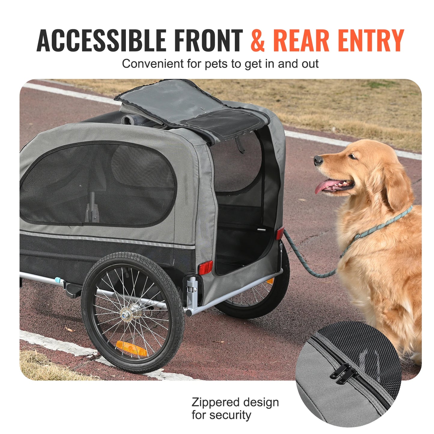 SucceBuy Dog Bike Trailer Carrier With Wheels Reflectors Flag