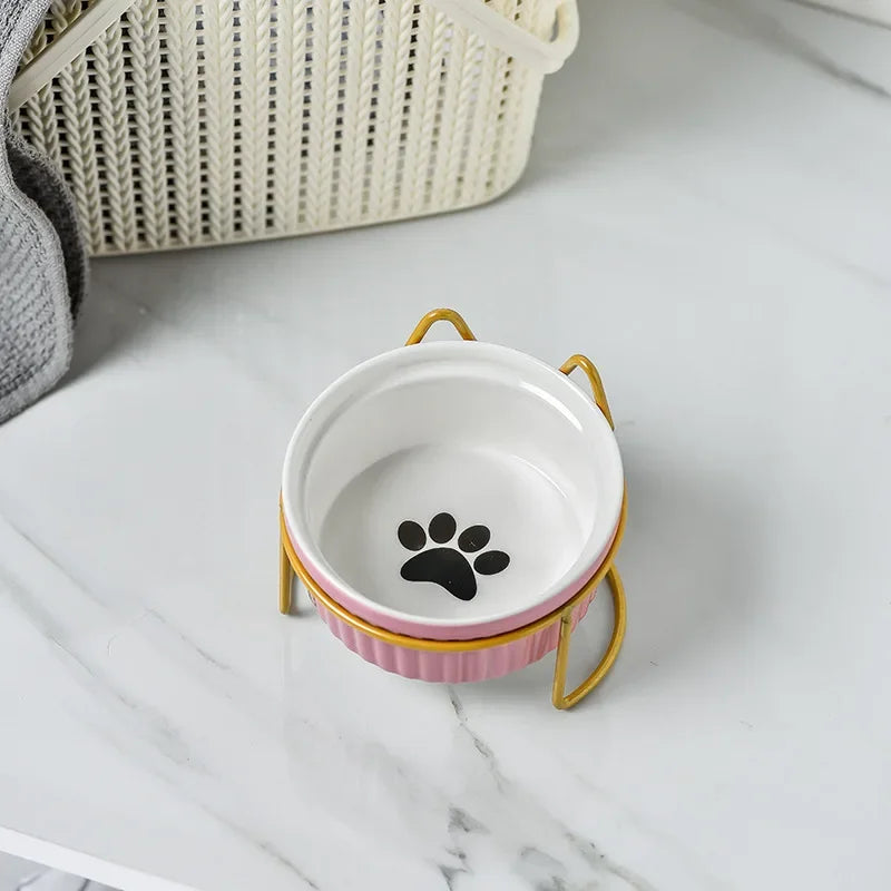 Ceramic Elevated Pet Bowl For Dogs And Cats With Bracket
