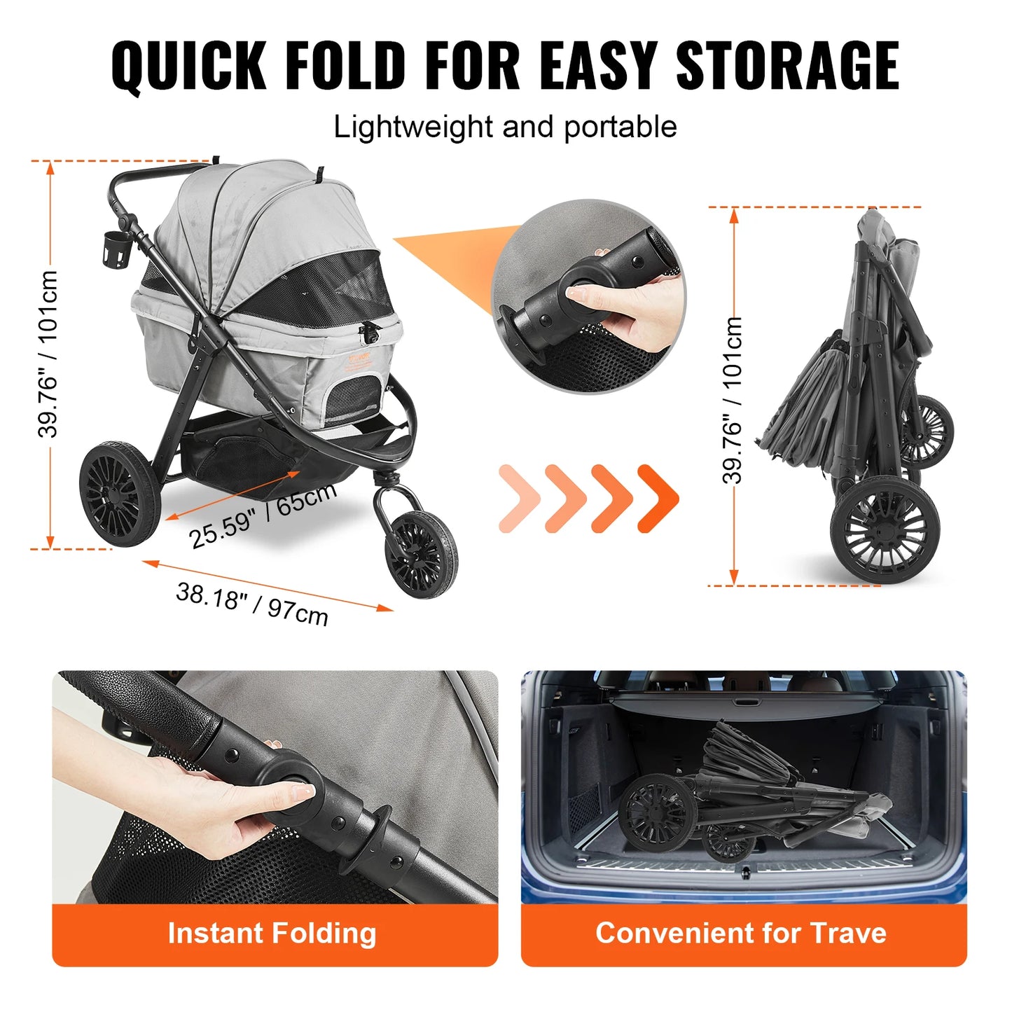 SucceBuy Pet Stroller Carrier For Dogs And Cats With Brakes