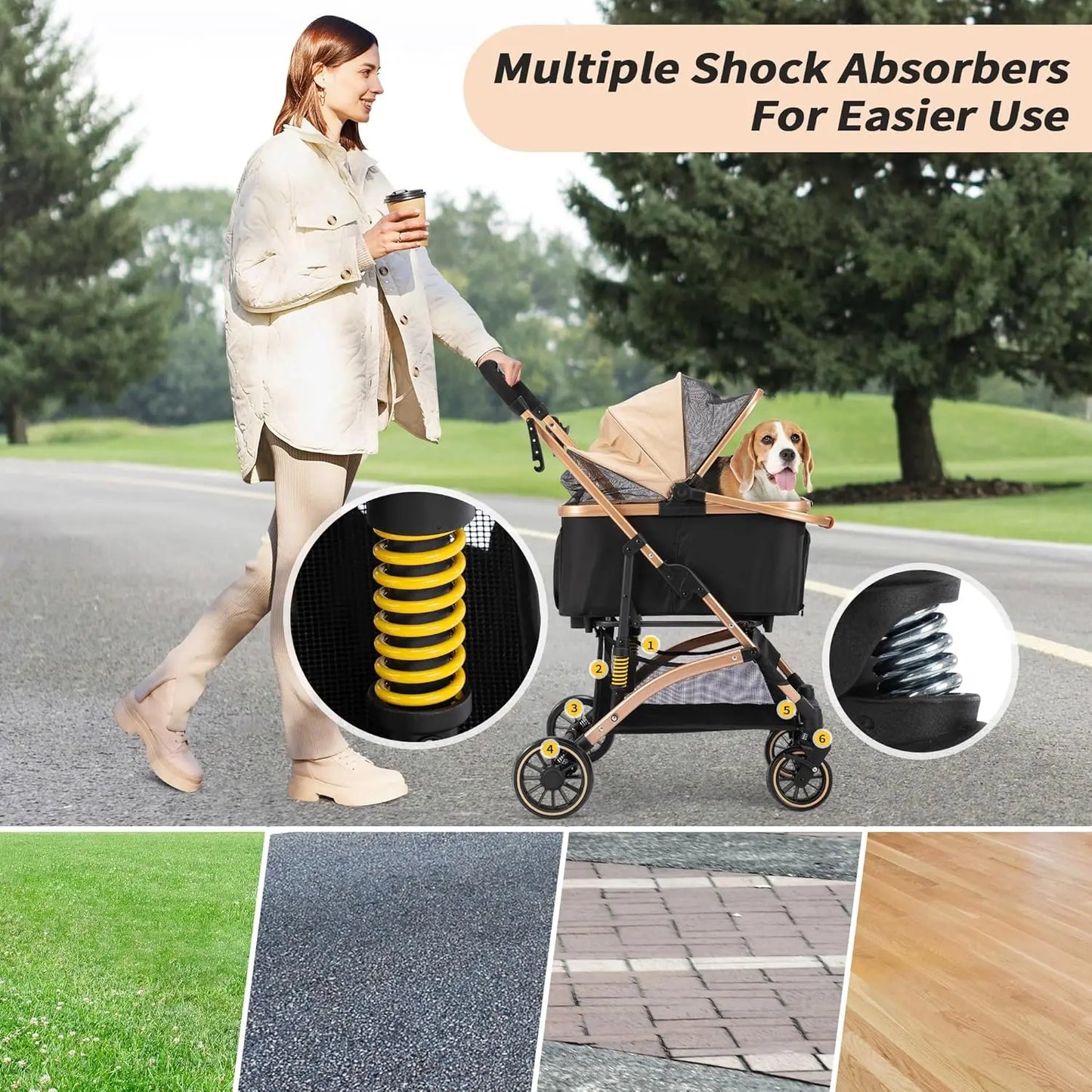 XMSJ 4-Wheel Premium 3-In-1 Foldable Pet Stroller Carrier