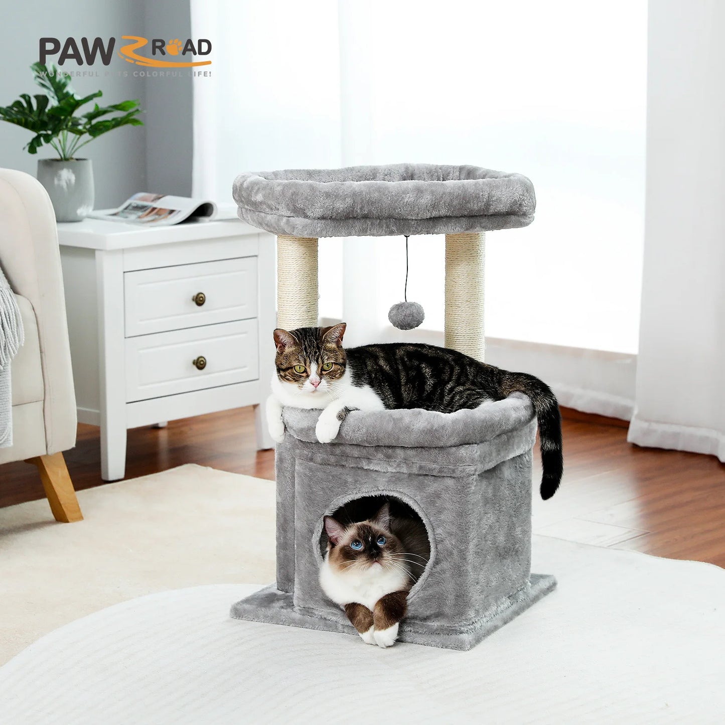 PEQULTICN Cat Tree Tower With Cozy Condo Plush Posts Sisal