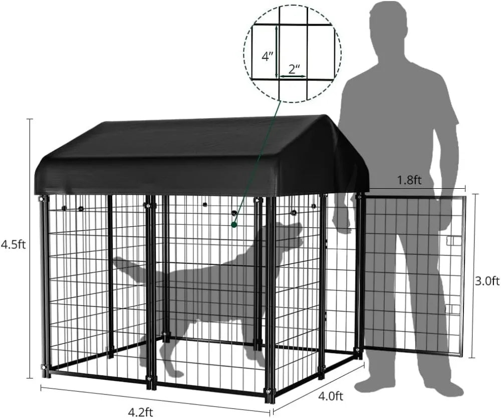 Outdoor Dog Kennel With Rust Resistant Frame And Waterproof Roof
