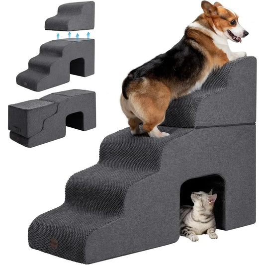 Dog Door Foldable Pet Stairs For Beds With Tunnel NonSlip