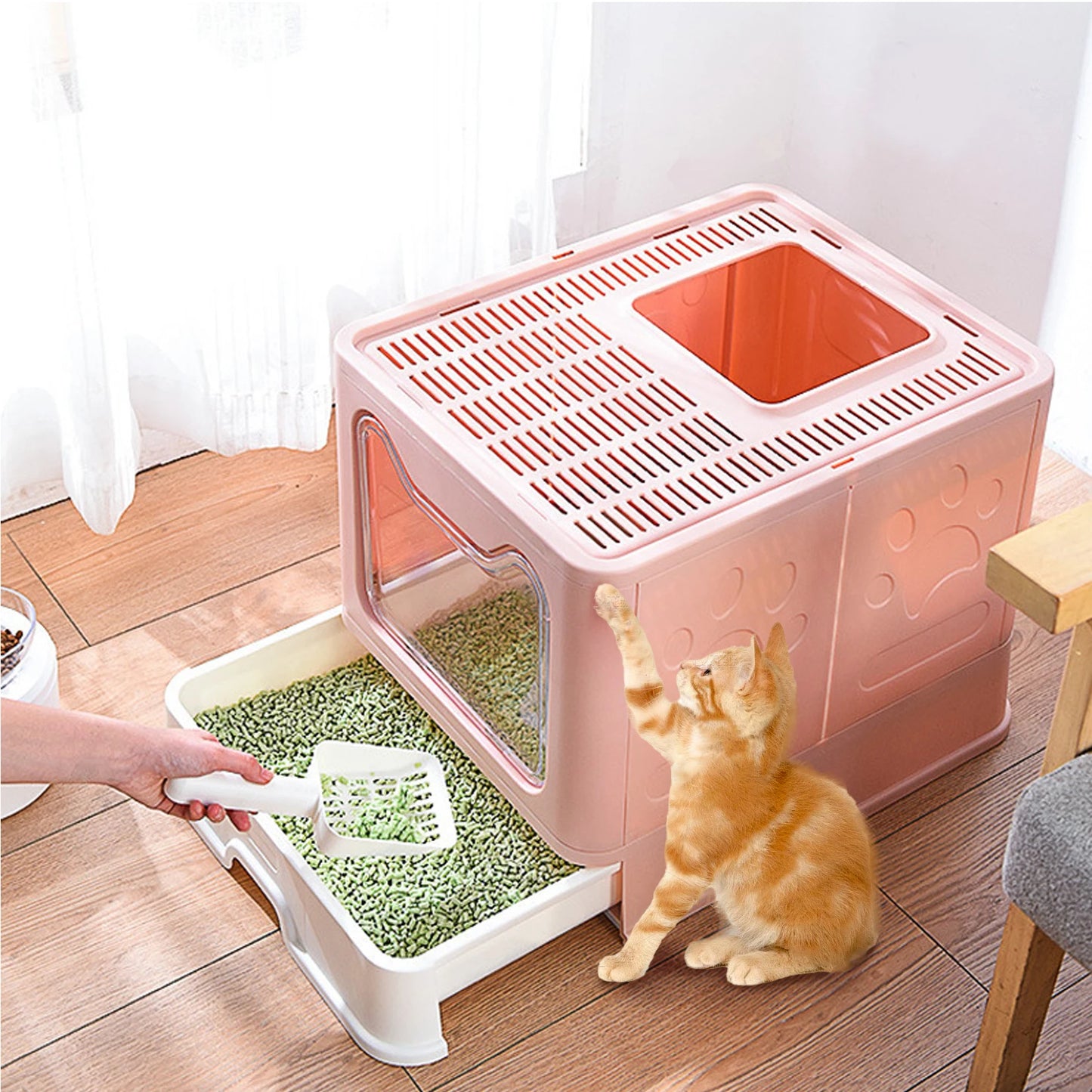 Cat Litter Box With Lid Enclosed Top Entry Anti Splashing