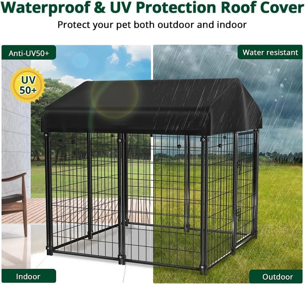 Outdoor Dog Kennel With Rust Resistant Frame And Waterproof Roof