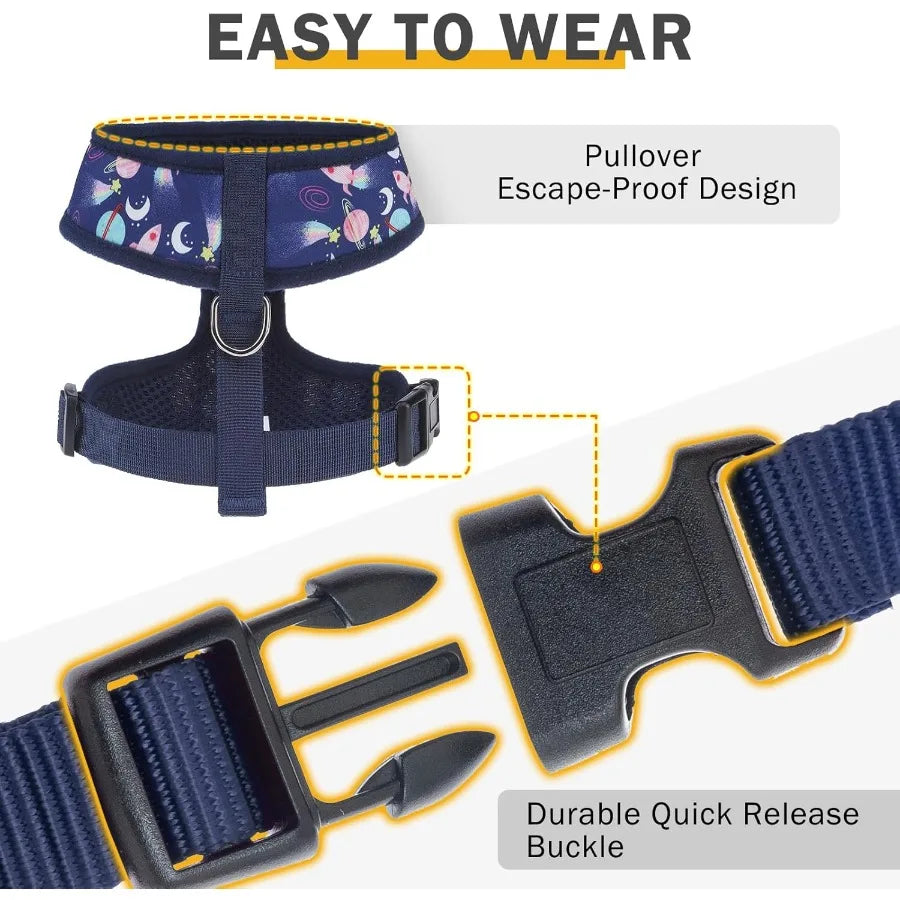 Hign-concerned Adjustable No Pull Mesh Step-in Vest Harness Set
