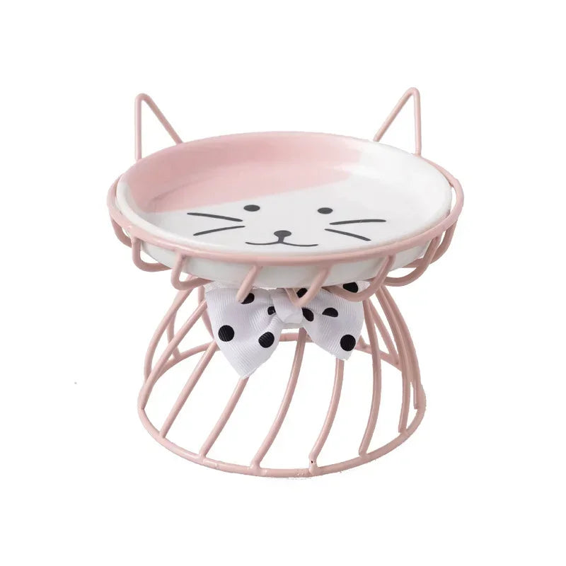Hign-concerned Cat Bowl Ceramic High Foot Neck Guard Food Bowl