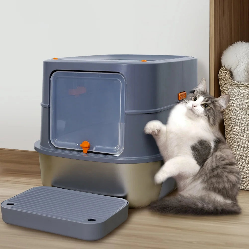 Stainless Steel Cat Litter Box Enclosed With Scoop Lid