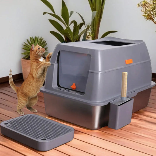 Feature Stainless Steel Cat Litter Tray With Lid High Wall
