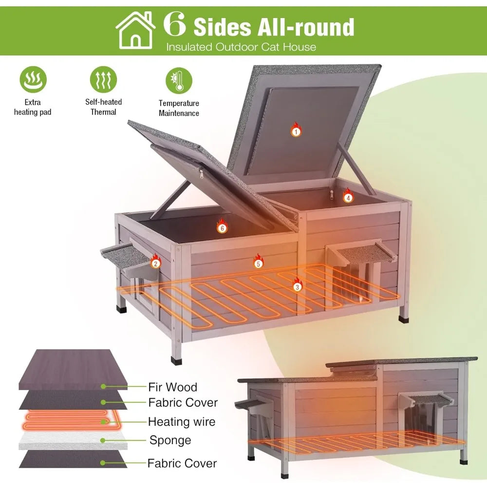 Heated Outdoor Cat House Insulated Weatherproof Shelter With Pad