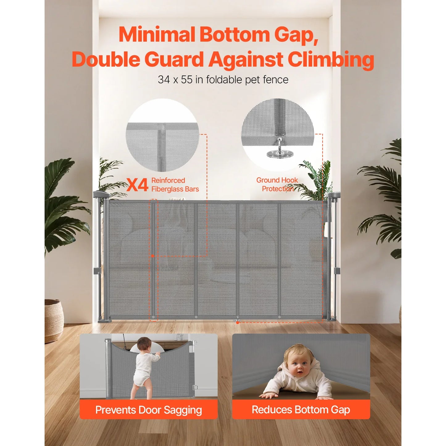 SucceBuy Retractable Baby Gate For Kids And Pets Mesh Security