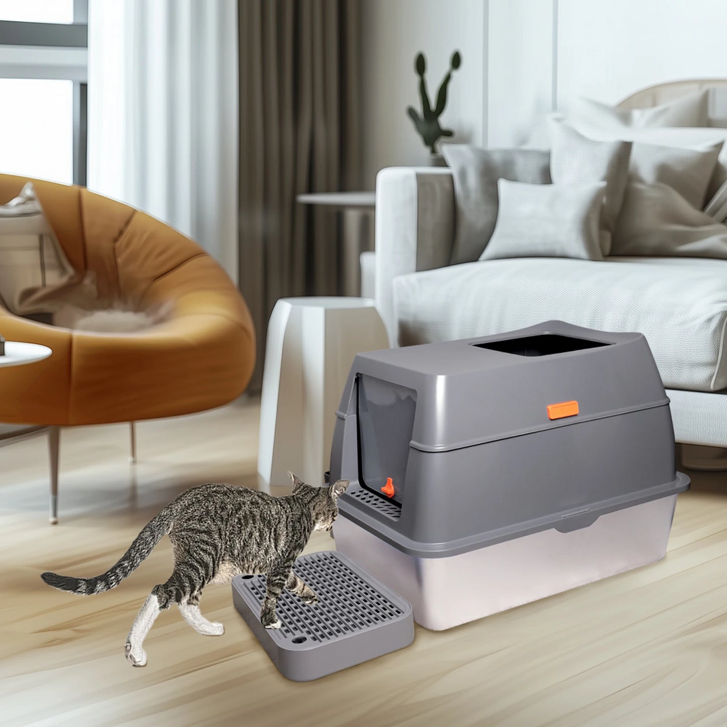 Cat Litter Box With Lid Enclosed Top Entry Anti Splashing