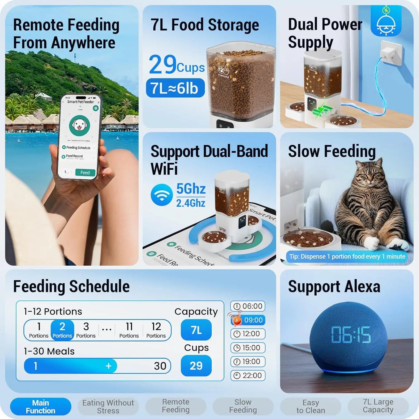 Smart Dual Pet Feeder With WiFi App Control Detachable Bowls