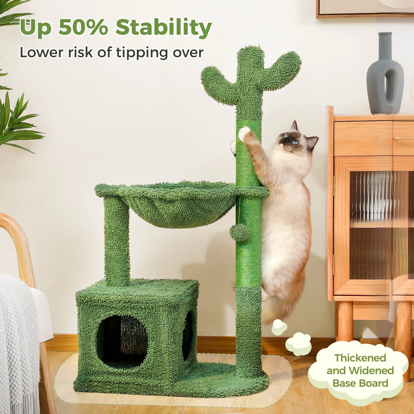 PEQULTICN Cactus Cat Tree With Condo Hammock And Dangling Ball