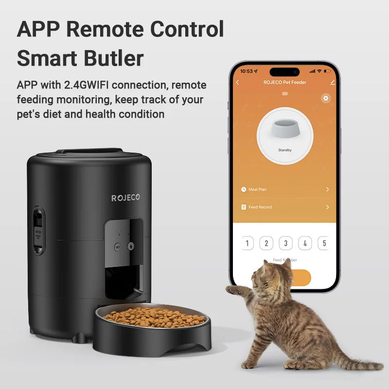 ROJECO Automatic Cat Feeder Smart WiFi Remote Control Dispenser