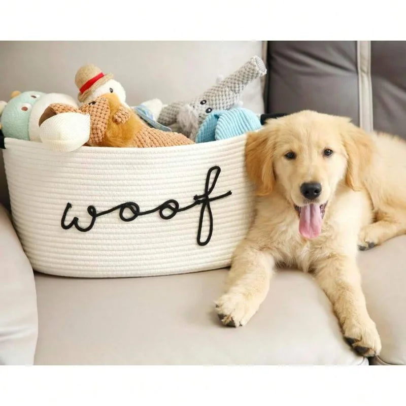 Dog Toy Storage Basket Handwoven Organizer Bin With Handles