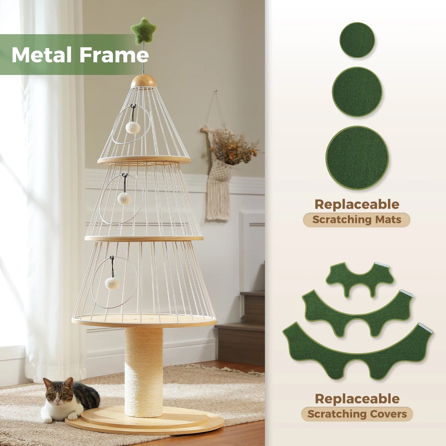 PAWZ Road Modern Cat Tree Tower With Thick Scratching Post And Metal Frame