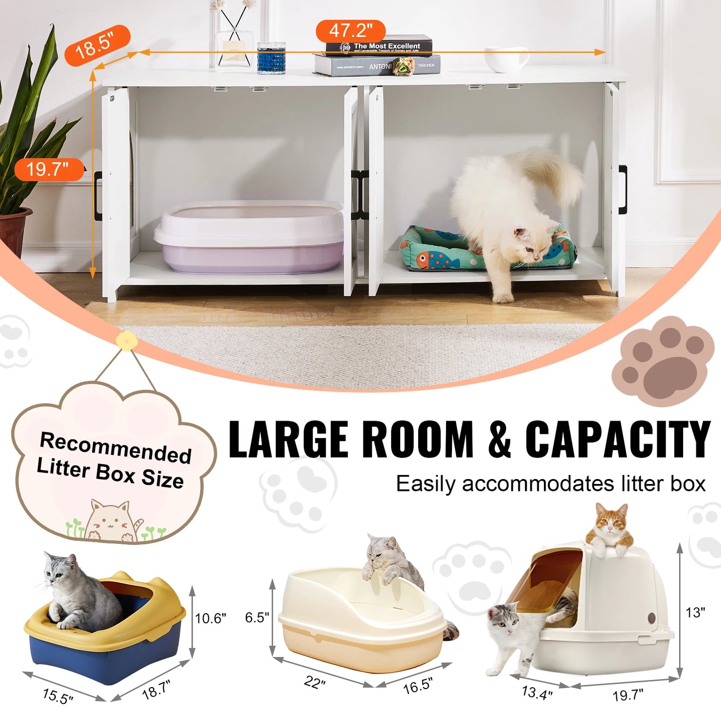 SucceBuy Cat Litter Box Enclosure For Two Cats Hidden Cabinet