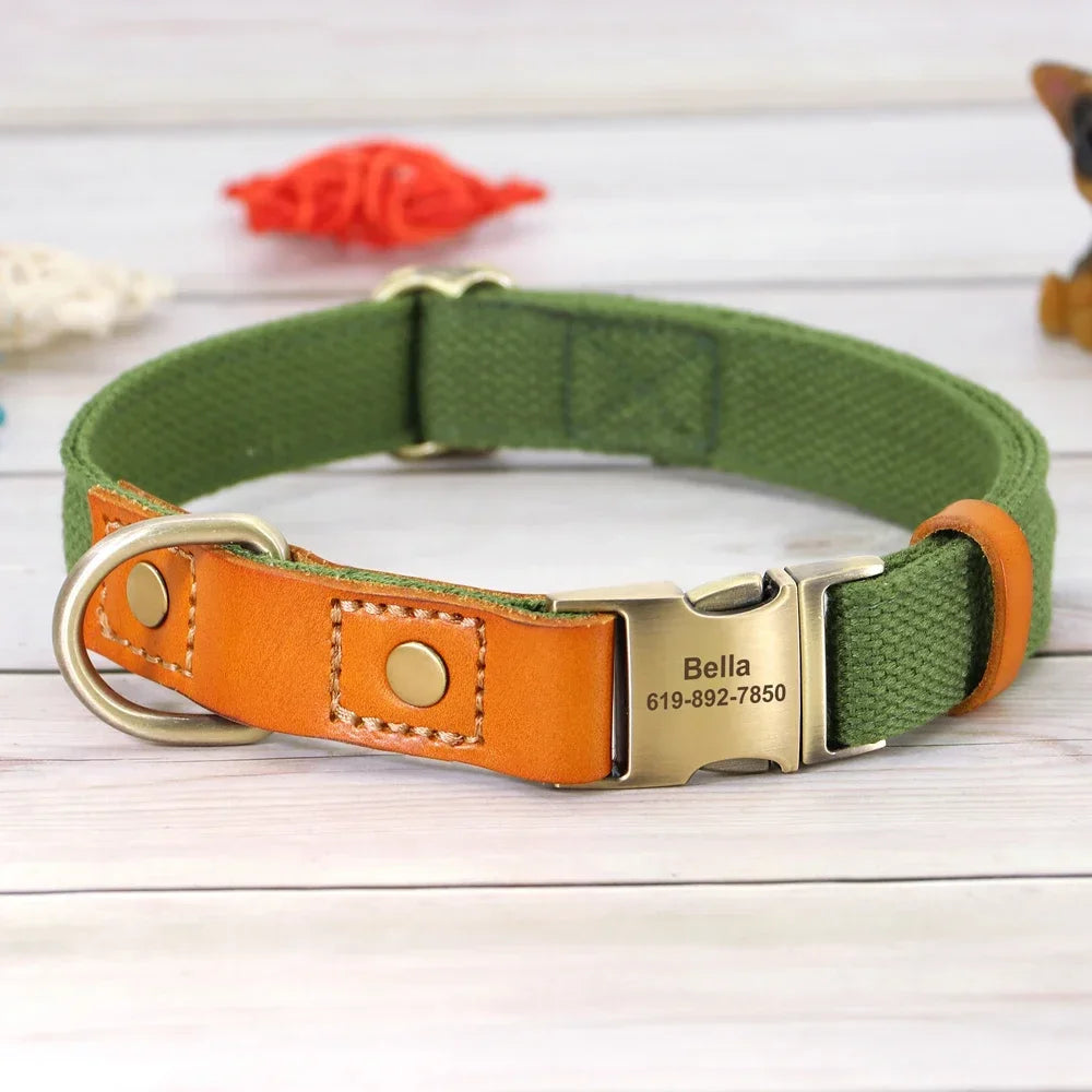 Nylon Custom Dog Collar Leash Set With Free Engraving