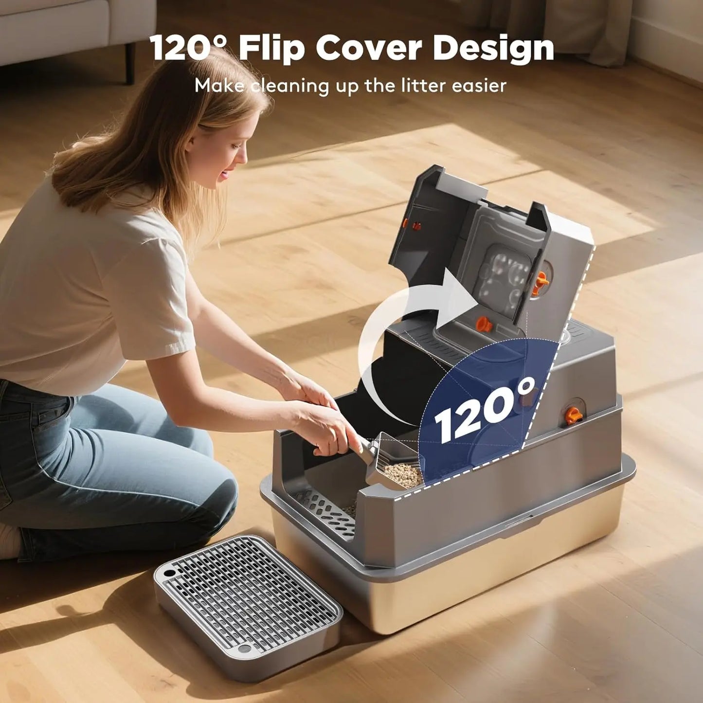 Enclosed Cat Litter Box With Flip Top Lid Dual Entry