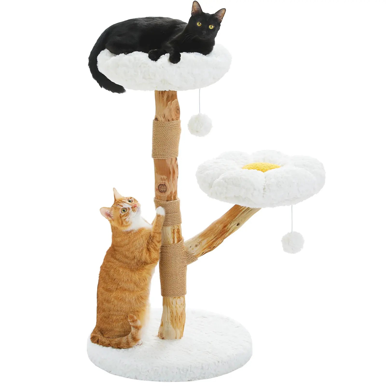 Modern Cat Tree Tower with Natural Solid Wood Scratching Posts Spacious Wicker Basket Luxury Cat Condo Bed for Indoor Cat Toys by Furtastic Pet Essentials
