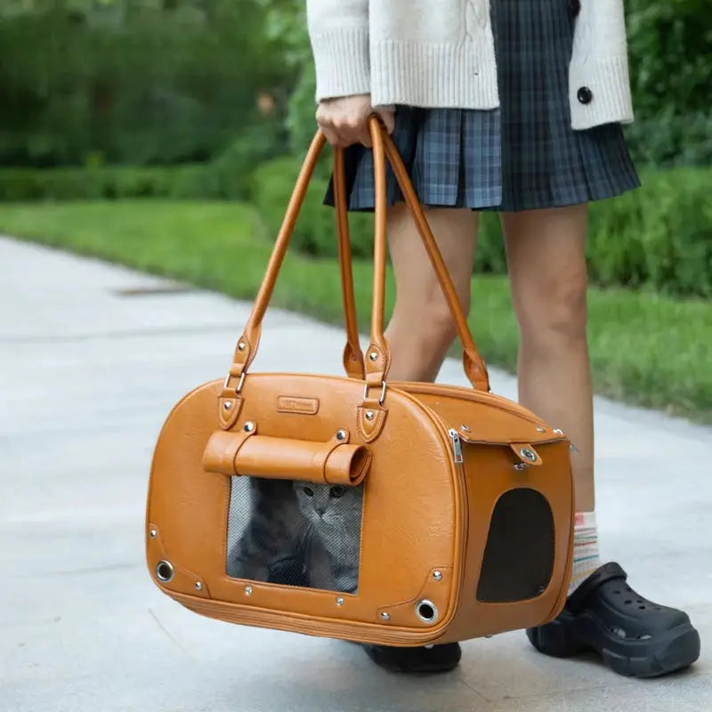 Waterproof PU Leather Pet Bag Carrier Sling For Cats Dogs by Furtastic Pet Essentials