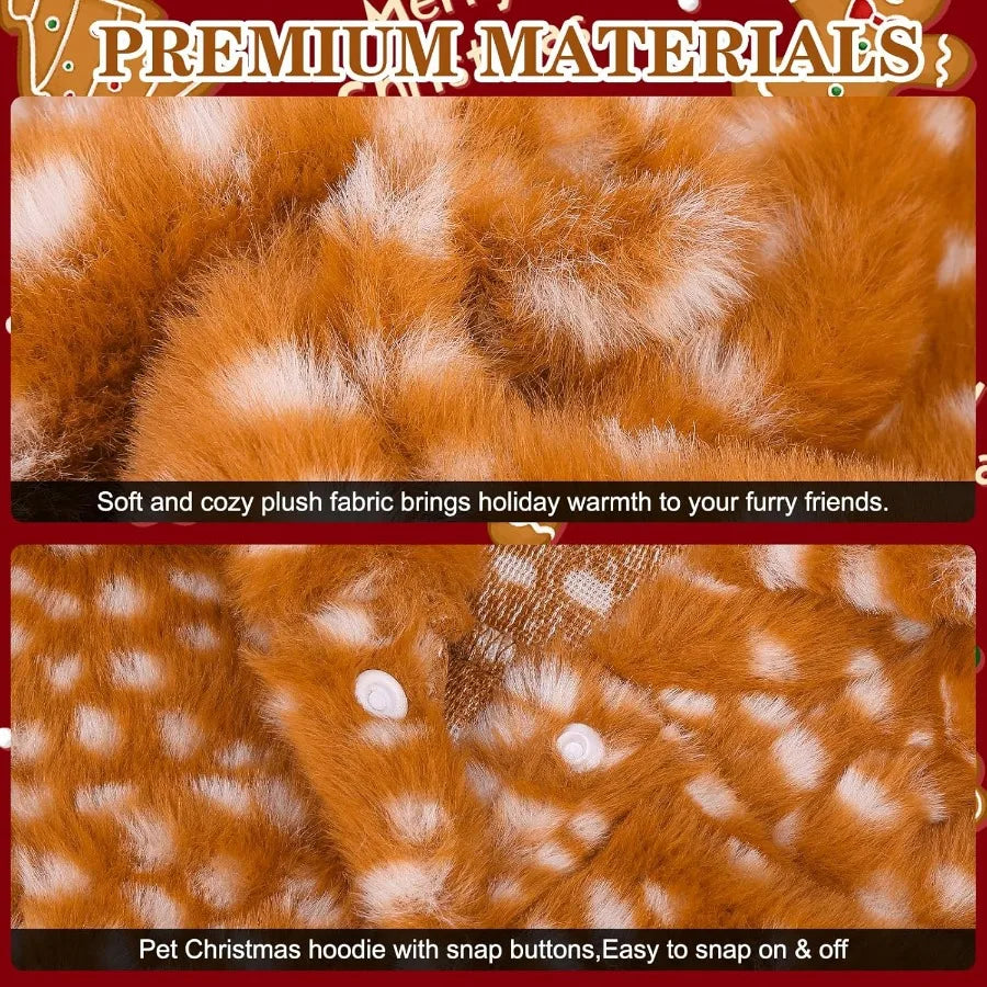 Dog Christmas Hoodie Reindeer Costume Fluffy Sweater Coat
