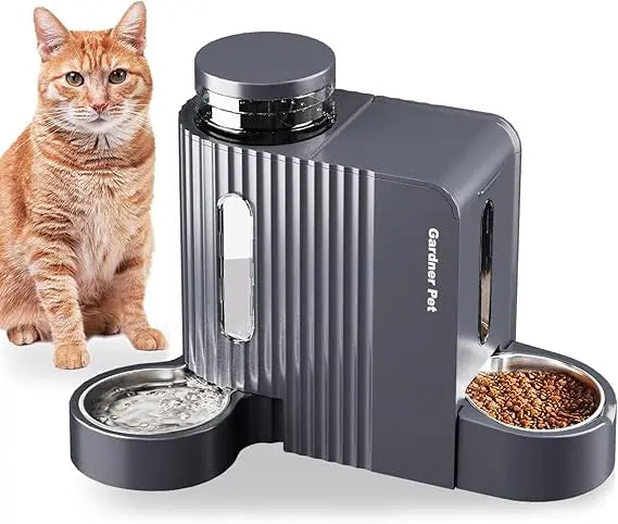 Automatic Gravity Cat Food Feeder And Water Dispenser Stainless Steel