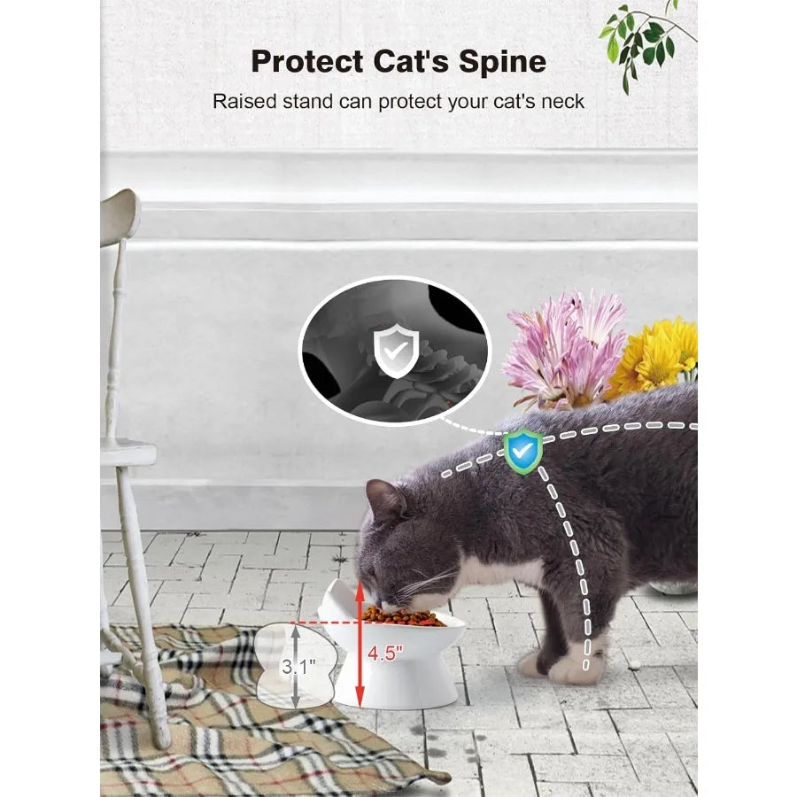 Hign-concerned Cat Elevated Food Bowl Anti Vomiting Whisker Friendly