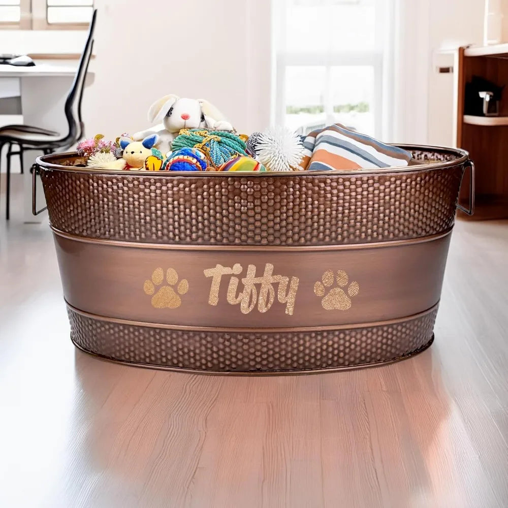 Hign-concerned Personalized Metal Dog Toy Bin With Handles For Storage