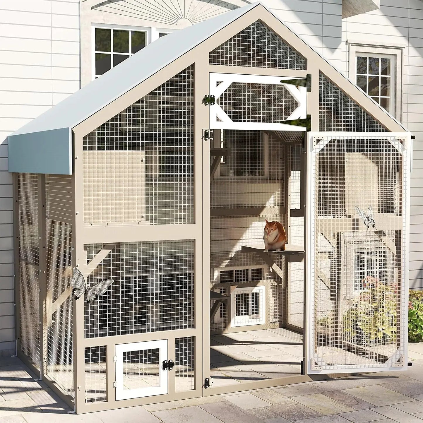 Weatherproof Walk-In Outdoor Catio Enclosure For Multiple Cats