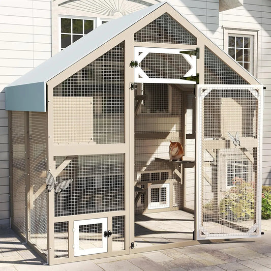 Weatherproof Walk-In Outdoor Catio Enclosure For Multiple Cats