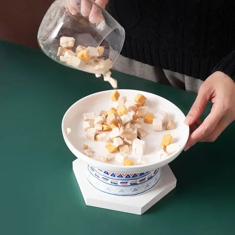 Ceramic Cat Water Bowl Bohemian Raised Feeding Station