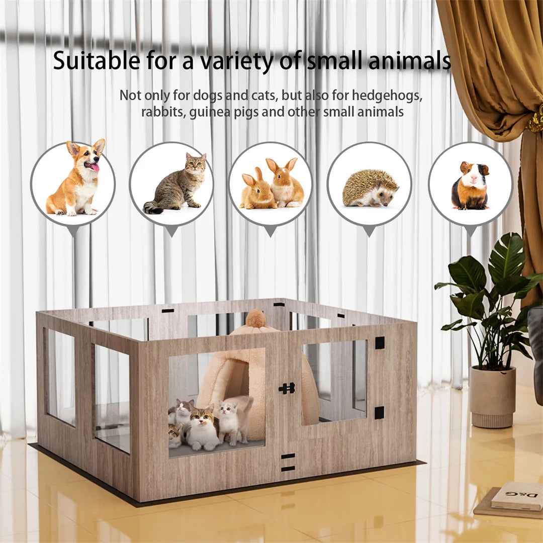 High-Concerned Tempered Glass Pet Whelping Box With Waterproof Pad Playpen