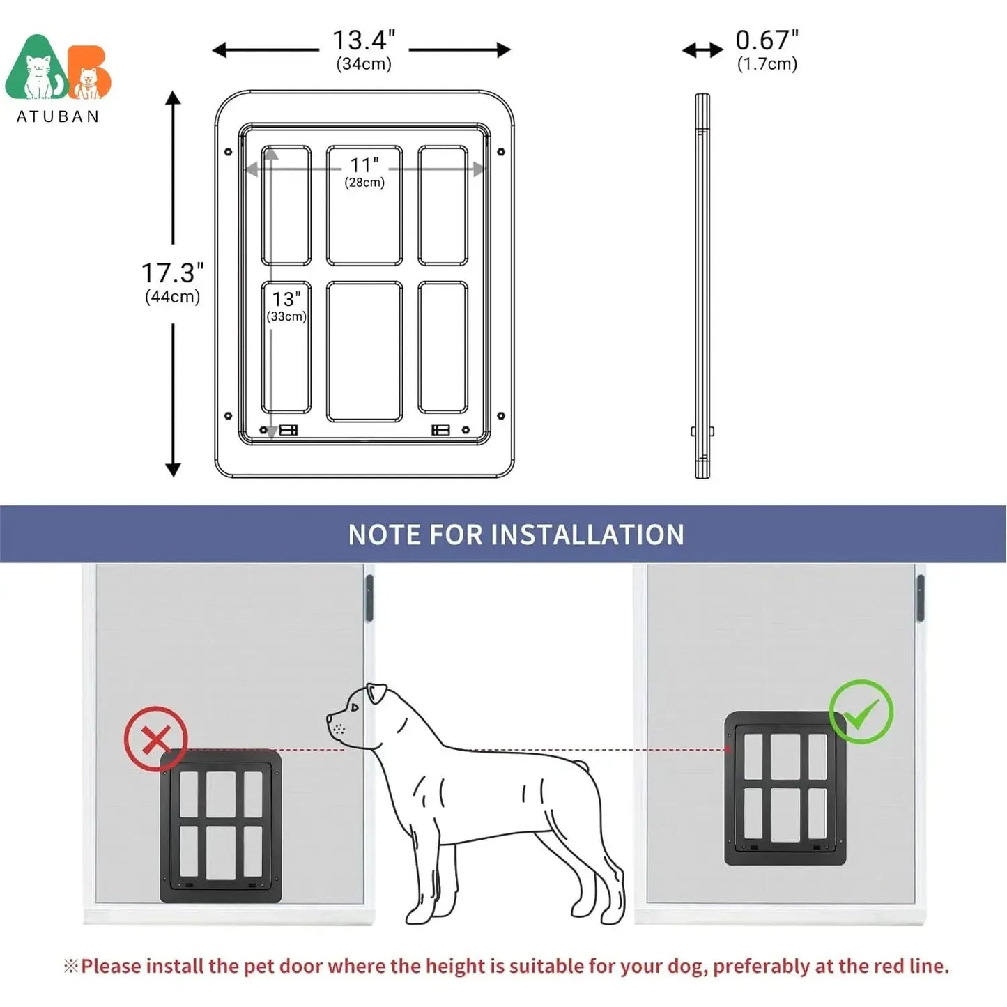 ATUBAN Dog Door For Sliding Door Lockable Magnetic Closure