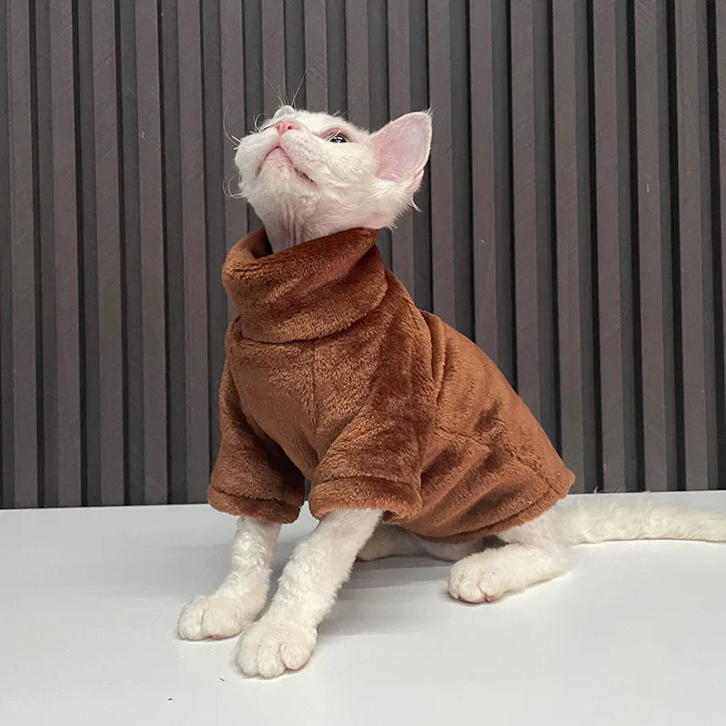 Velvet Hairless Cat Vest Turtleneck Winter Sphynx Kitten Clothing