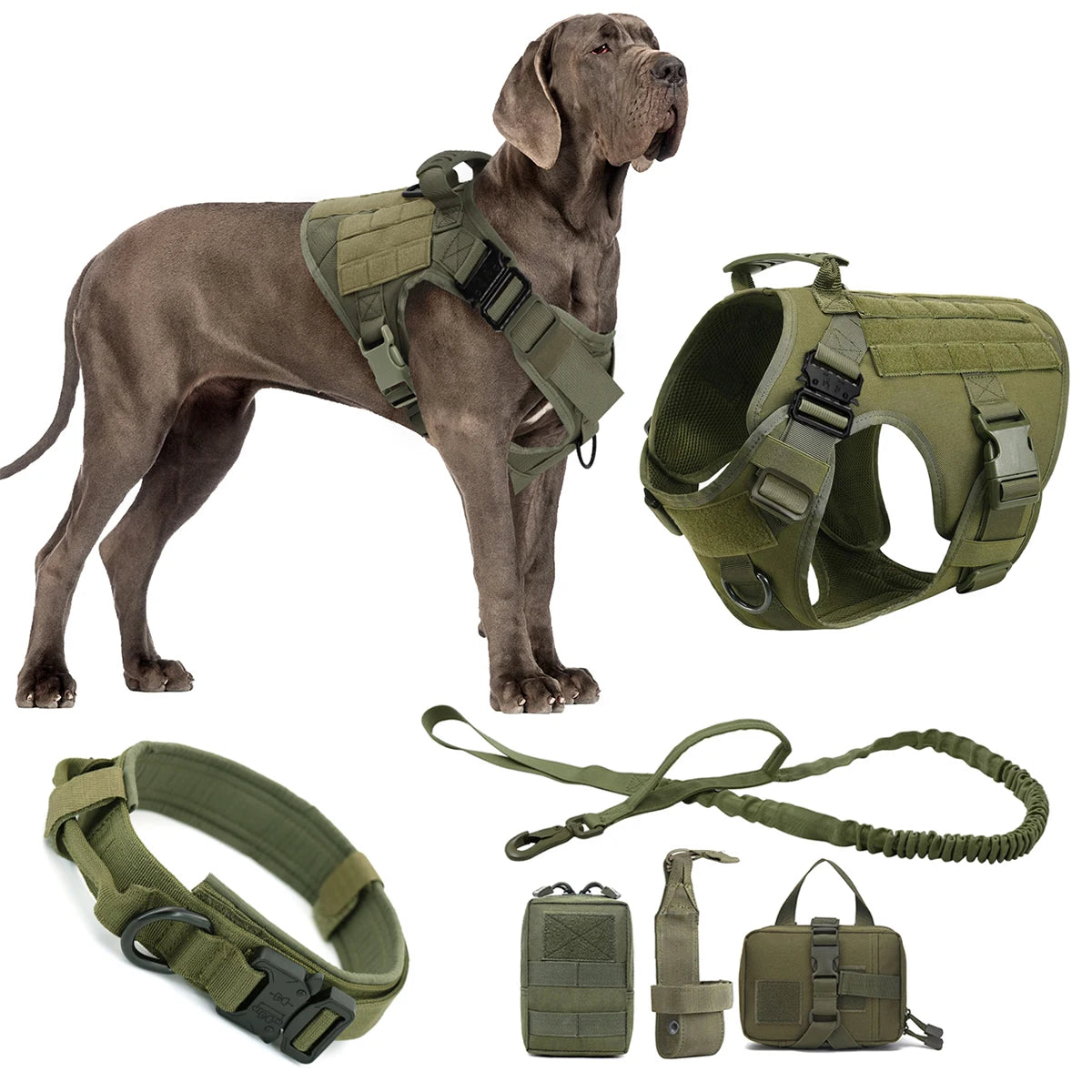 Tactical Nylon Dog Harness With Molle Pouches Adjustable