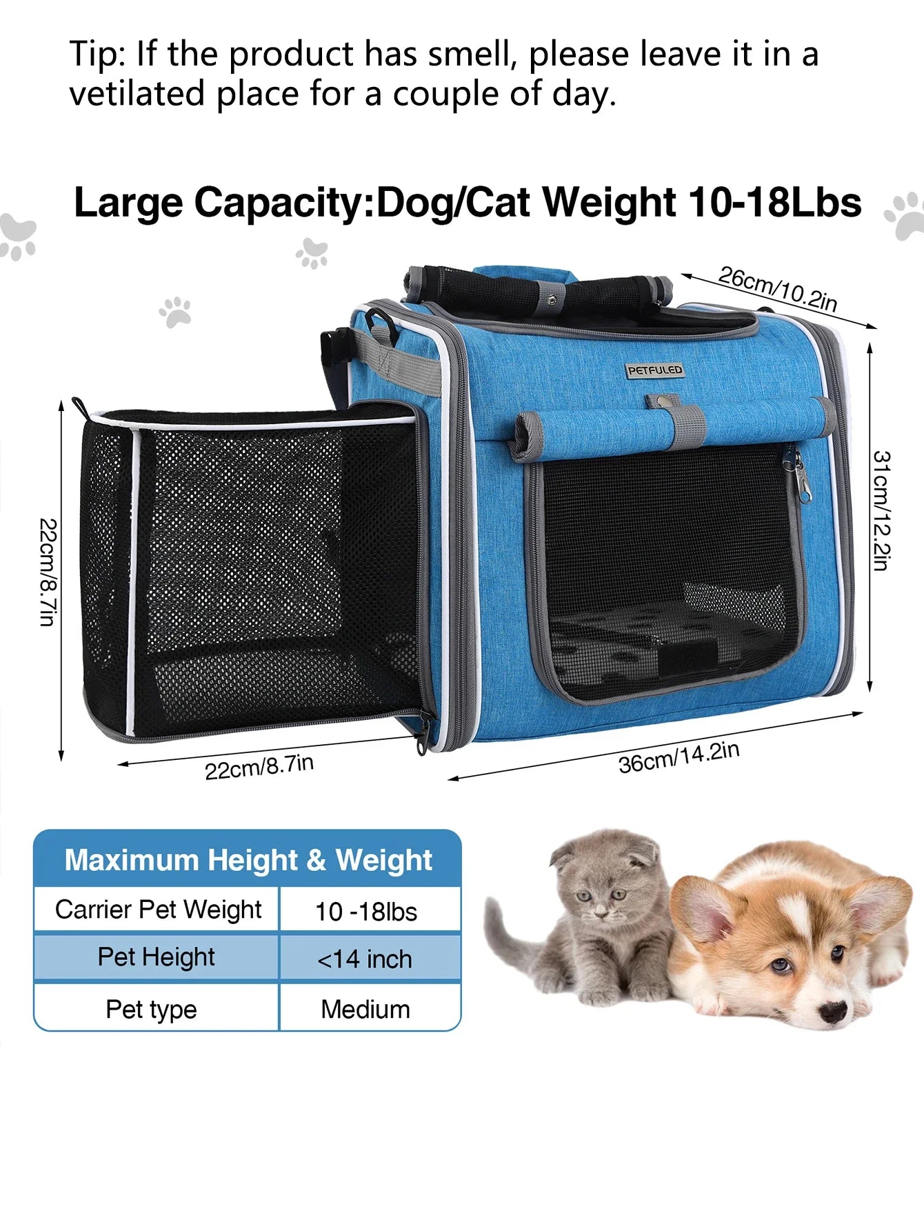 FULED Dog Bike Basket Carrier Backpack With Four Open Doors