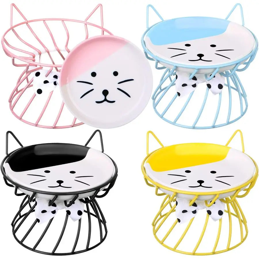 XMSJ Cat Feeder Elevated Ceramic Bowls With Metal Stand