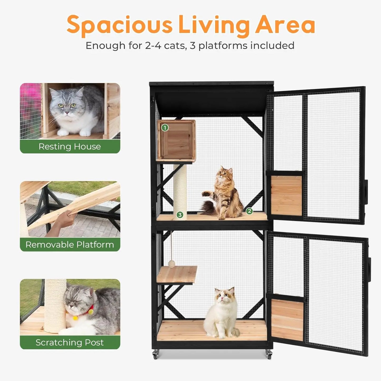 4 Tier Outdoor Cat Catio With Removable Platforms For Cats