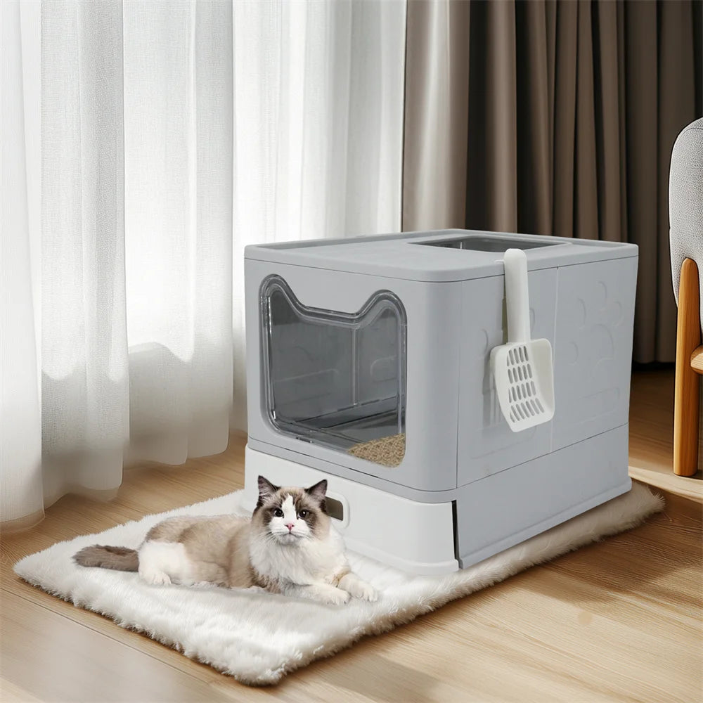 Enclosed Stainless Steel Cat Litter Box With Lid And Scoop