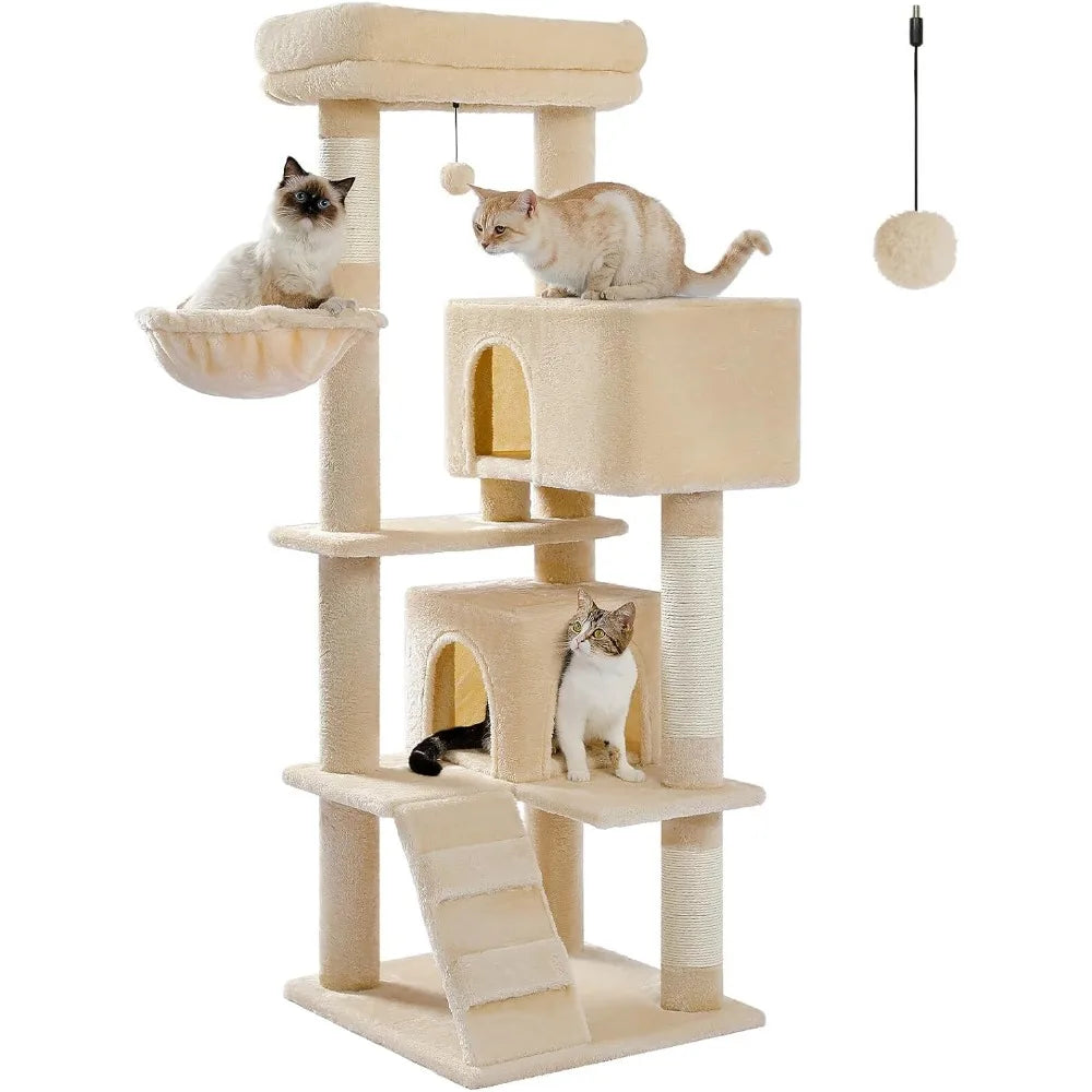 HUANZHUANG Cat Tree Indoor With Two Condos And Top Perch