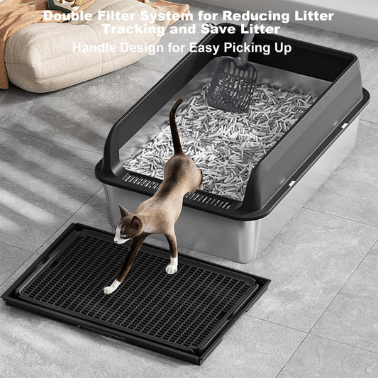 TWISTER.CK Stainless Steel Cat Litter Box With Lid And Mat
