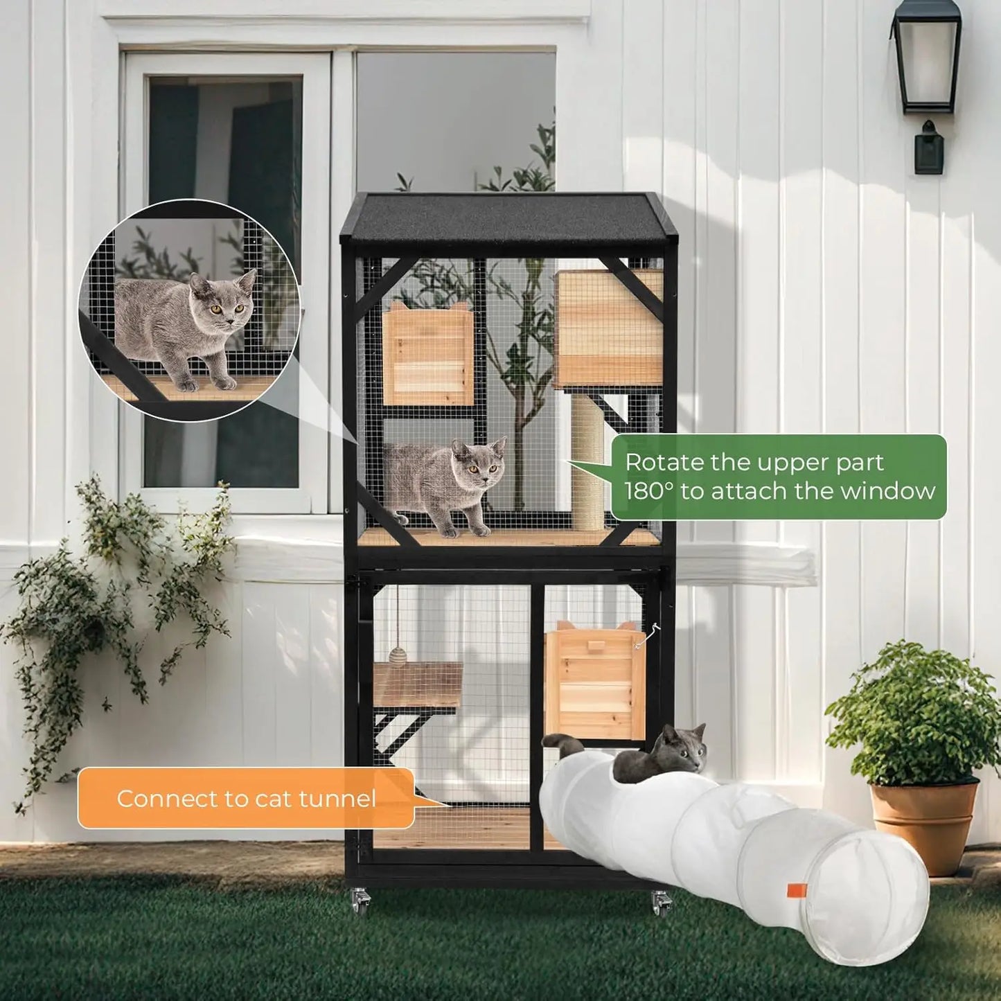 4 Tier Outdoor Cat Catio With Removable Platforms For Cats