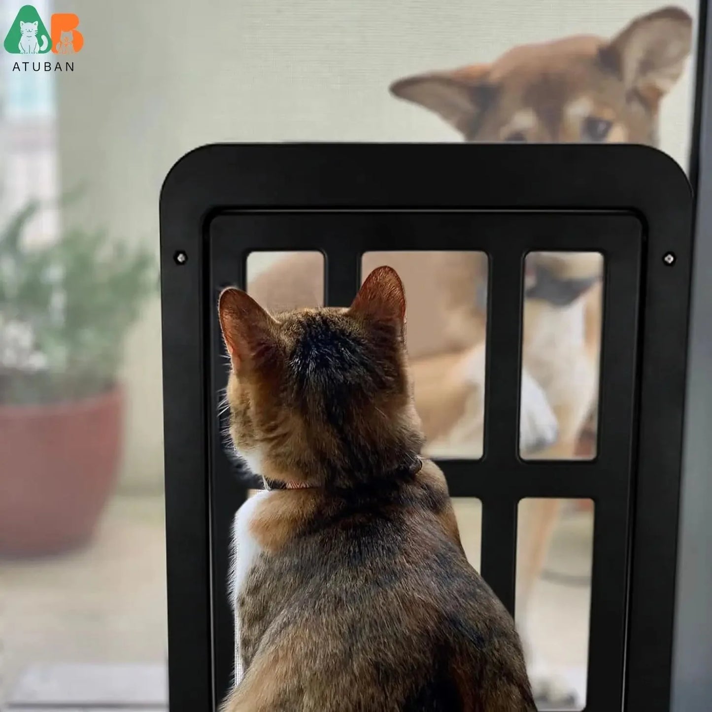 ATUBAN Dog Door For Sliding Door Lockable Magnetic Closure